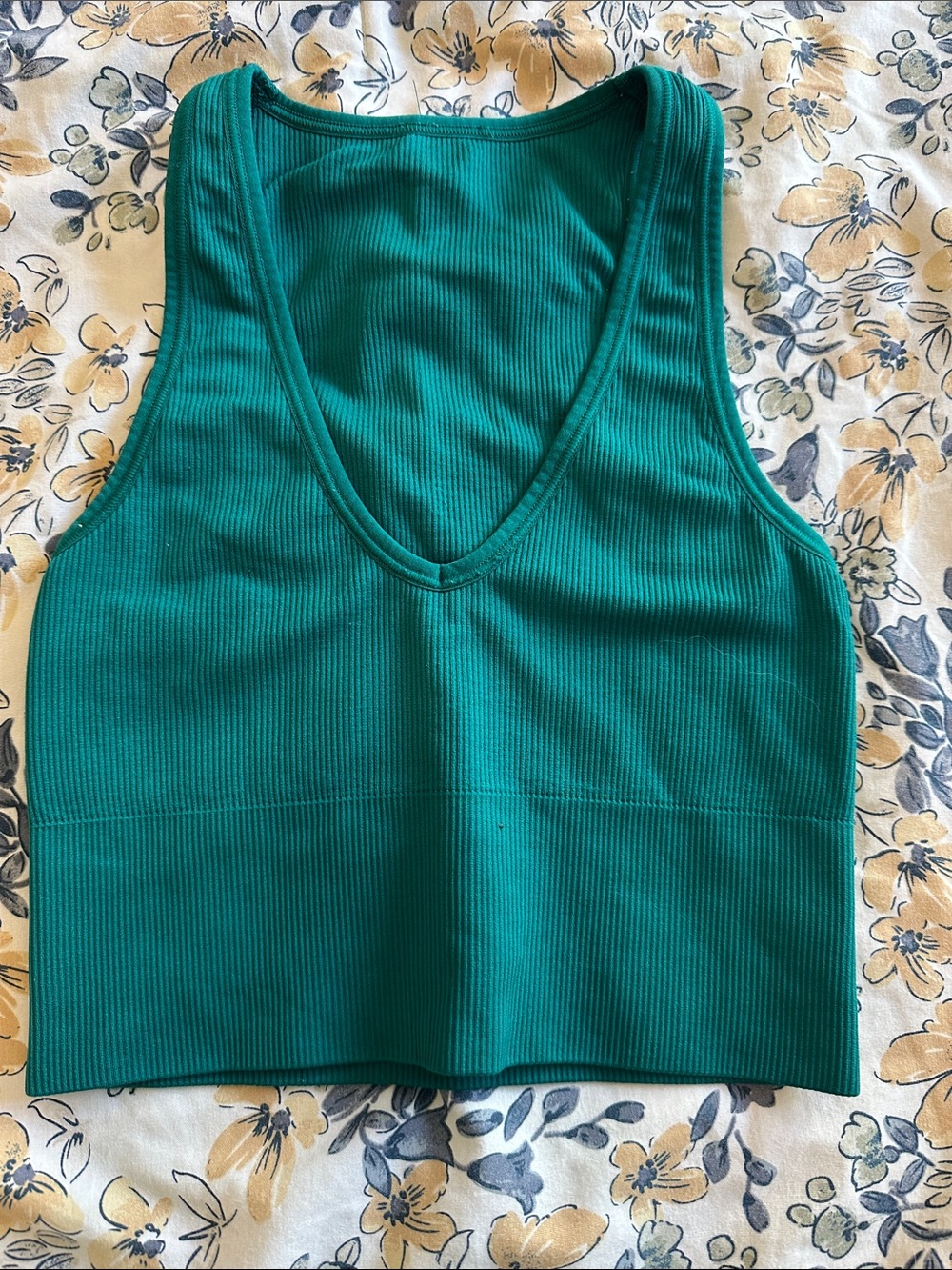 Amazon Women's Emerald Ribbed V-Neck Crop Tank